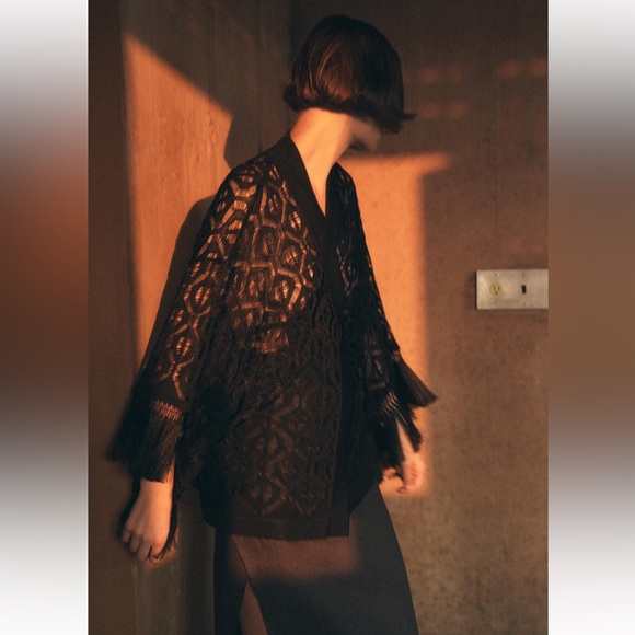 ZARA FRINGED OPEN KNIT CARDIGAN - Picture 15 of 15